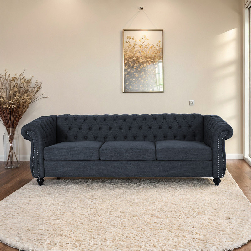 Canapé à accoudoirs évasés 84,75 po Debasish, Tissu marine