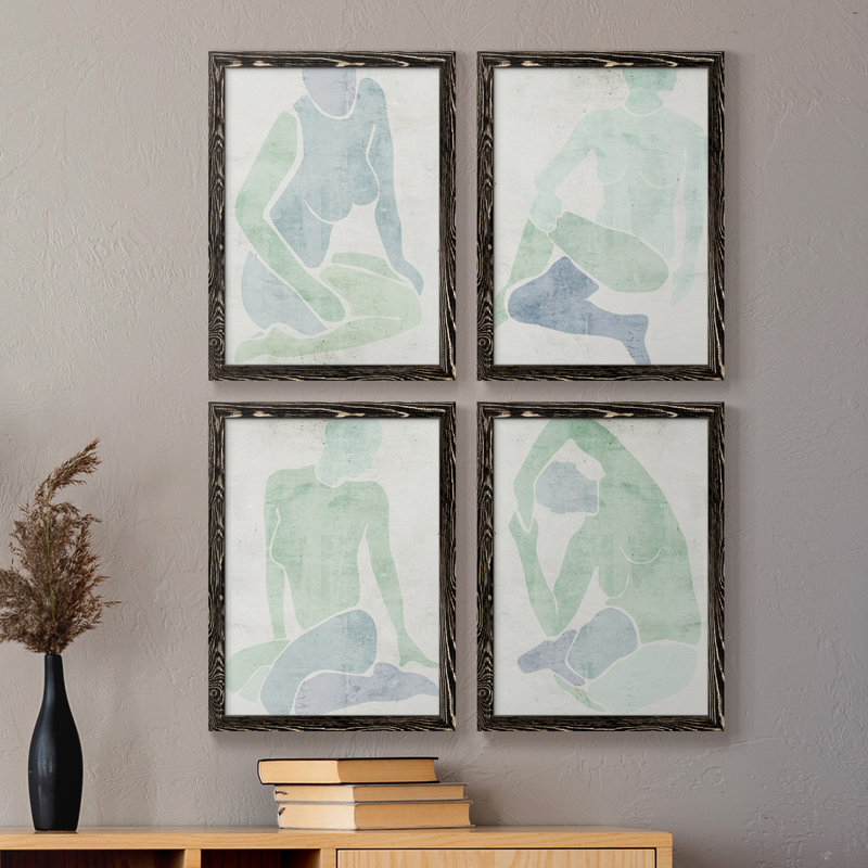 " Stretching I " 4 - Pieces, Black, 37.5" H x 27.5" W x 1" D
