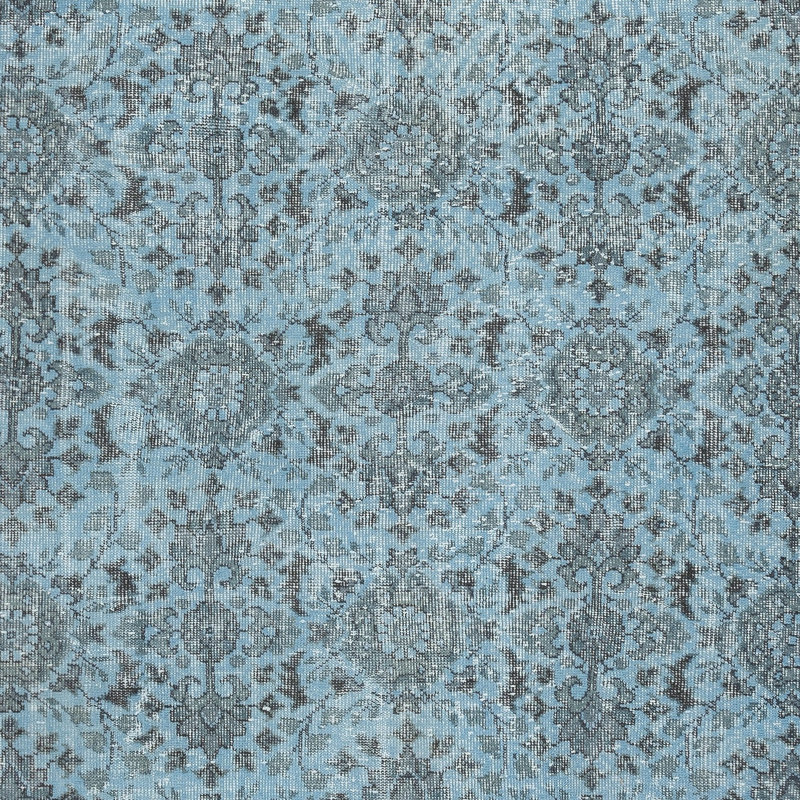 Tapis bleu à motif floral 6 x 9,8 pi noué à la main en Turquie