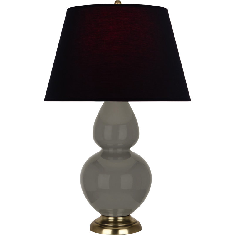 Lampe de table double gourde en céramique, Noir / Rouge, Bois de frêne verni / laiton, Laiton