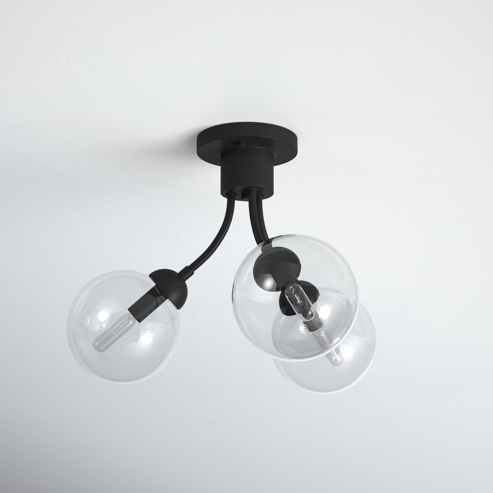 Brewer 3 Light Glass Semi Flush Mount, Matte Black