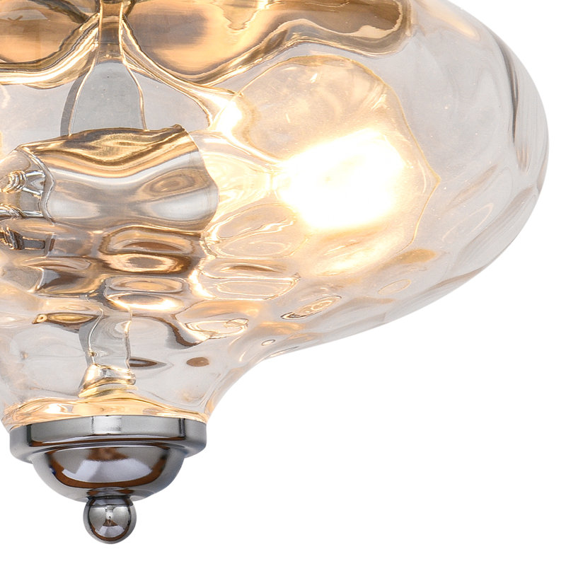 Ayame 2-Light Hammered Glass Flush Mount Pendant Ceiling Light, Chrome