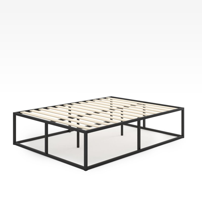 Alwyn Home 1403F69FFC1D4E7D812EDB3732F1A648 Cadre de lit plateforme 18 po / sommier / sommier optionnel / support à lattes en bois, très grand, noir