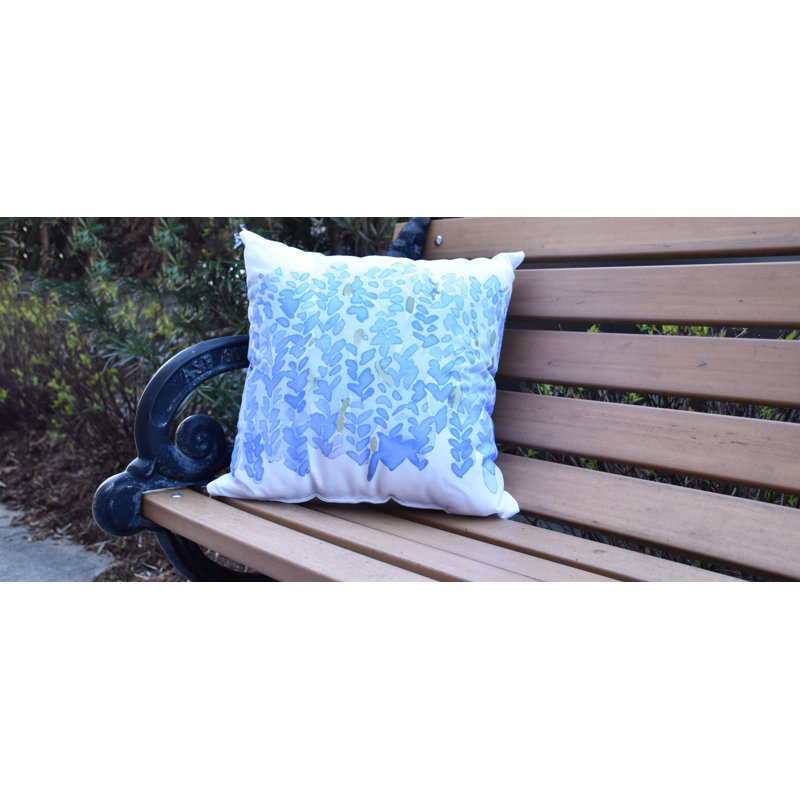 Light Blue Floral Square Outdoor Throw Pillow