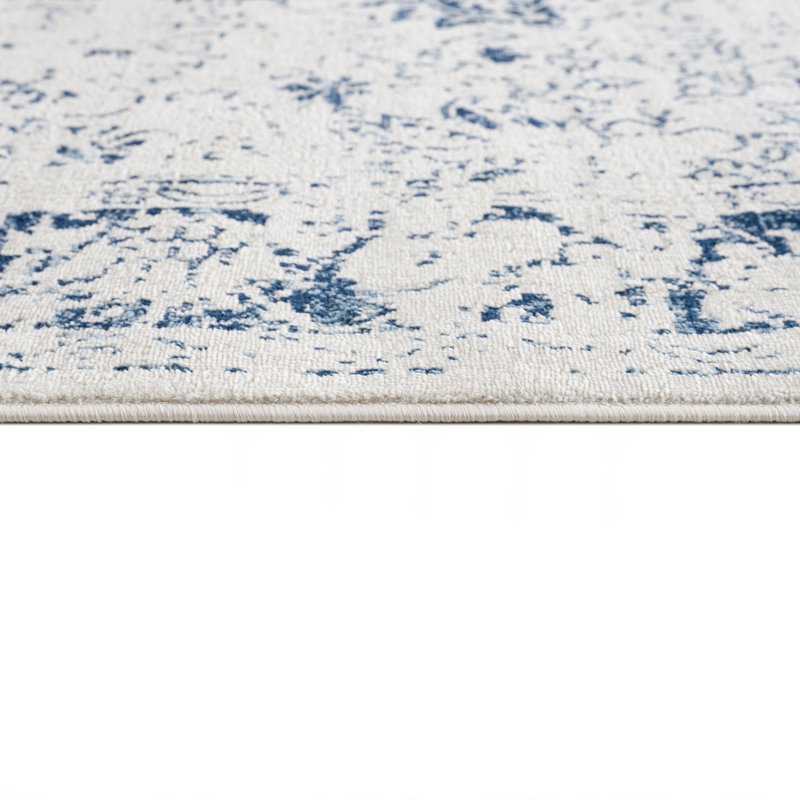 Rug Branch Naveen 2' x 5' (2' x 5'1") Navy Blue/Cream Floral Medallion Indoor Doormat Rug, Contemporary, Low Pile, Stain-Resistant Entry Carpet - Front Door, Mudroom, Hallway and Kitchen