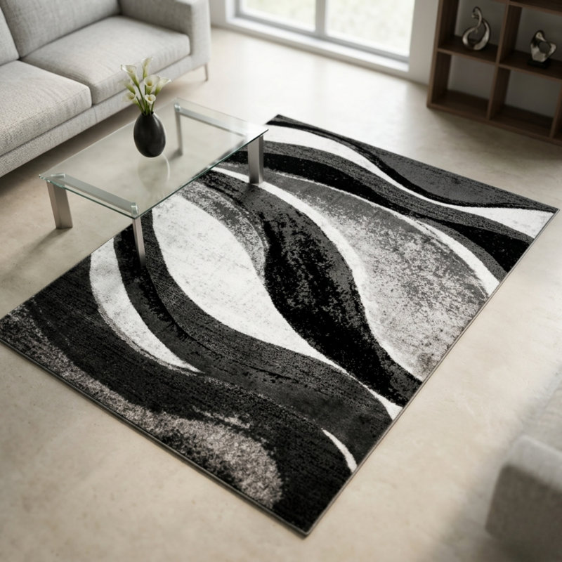 Abstract Area Rug, Black, Rectangle 120 x 170 cm