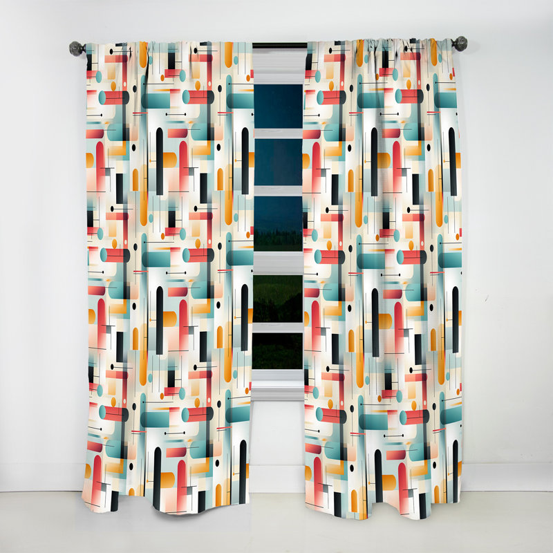 Green and Pink Geometric Gridlock - Abstract Curtain - Velvet Room Darkening - 1 Panel, 52" W x 90" L