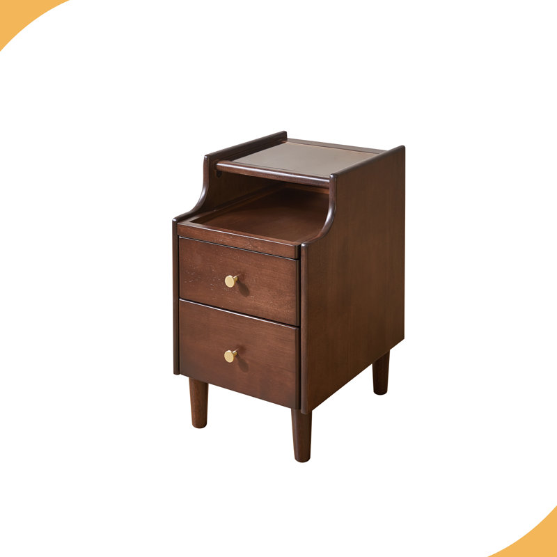 Solid Wood Nightstand with Two Drawers and Pull-out Panel Storage Bedside Table