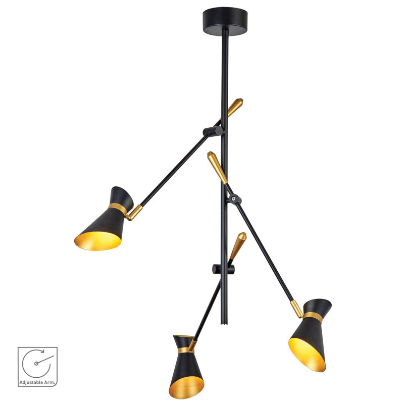 Colin 3-Light Cluster Chandelier, Matt Black/Gold