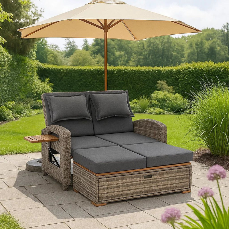 Arba Outdoor Wicker Chaise Lounge with Table , Cushion Included