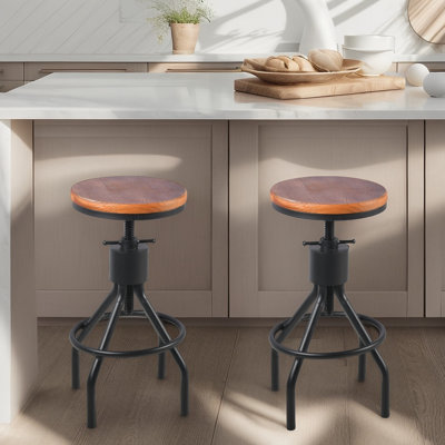 Set,Industrial Bar Stool-Height Adjustable Swivel Wood And Metal Bar Stool,Farmhouse Stool,Extra Tall Pub Height,23.4"-33" by Williston Forge