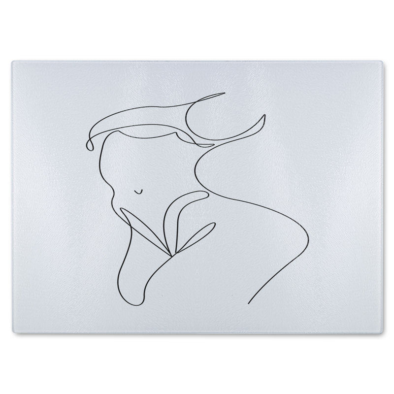 line art of femail body Designer Glass Chopping Board, 40cm L x 28cm W