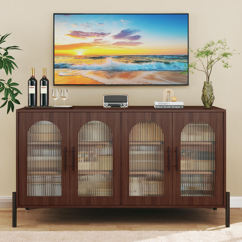 55" Walnut Sideboard Storage Cabinet with Adjustable Shelves
