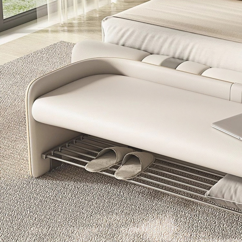 Banc de rangement rembourré en cuir Jimeniz, Beige