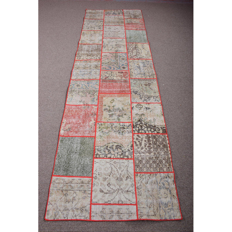 Tapis de couloir rétro vintage en patchwork turc Oushak pour couloirs et espaces étroits