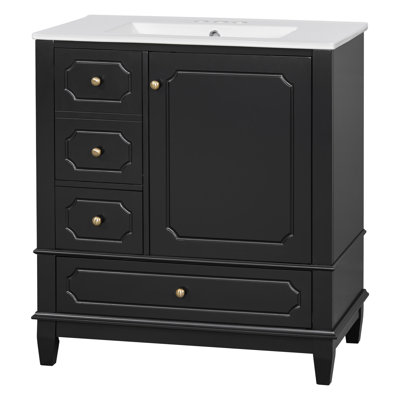 Meuble-lavabo simple 30 po avec lavabo, meuble-lavabo autoportant avec lavabo en céramique, structure en bois massif