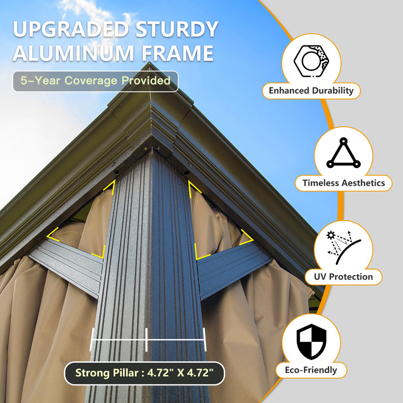 Cavus Outdoor Aluminum Patio Gazebo with Galvanized Steel Double Roof, 12 ft. x 10 ft.