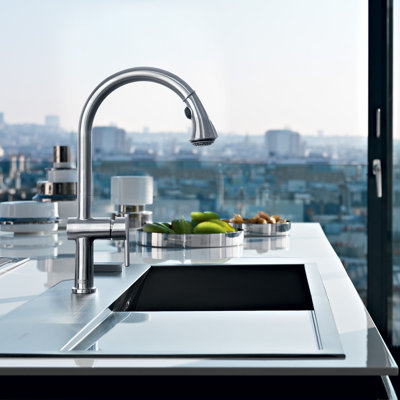 Whitehaus Collection Stainless Steel Single Lever Kitchen Faucet with Pull-down Spray Head