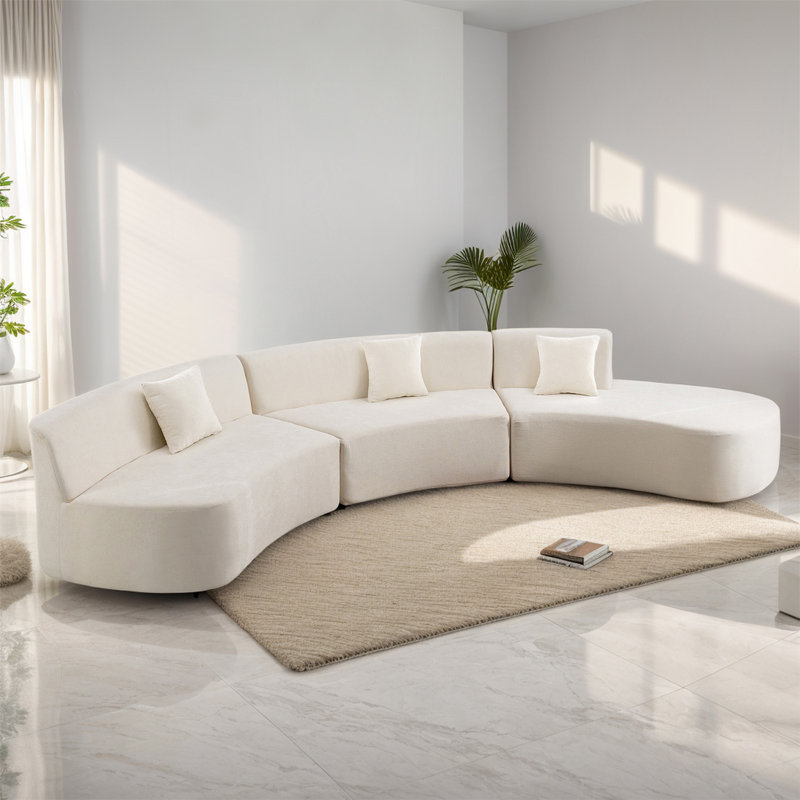 Canapé incurvé en chenille de 136,6 po Mengia, Chenille beige