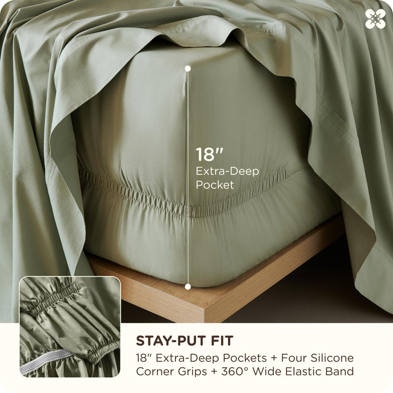 Bedsure Cooling Sheets, Rayon Derived from Bamboo & Cotton Blend, GentleSoft, Breathable, King Size Sheets Set, Deep Pocket Up to 18", Hotel Luxury Bedding for Hot Sleepers, Sage Green