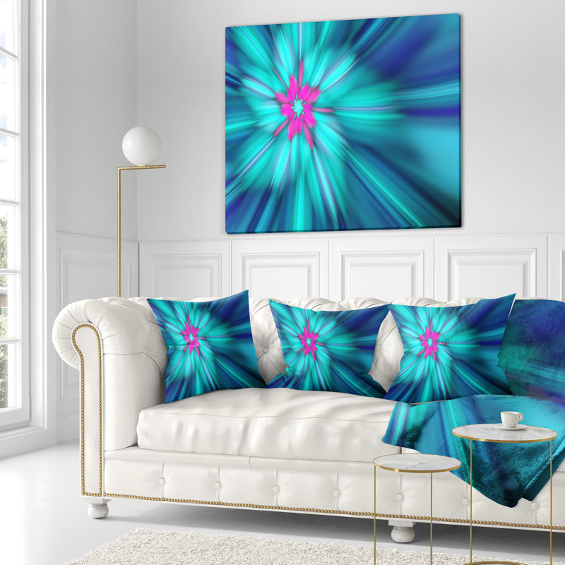 Feux d'artifice rotatifs bleus - coussin à imprimé floral, 16 po x 1 po, Coussin décoratif, Bleu sarcelle