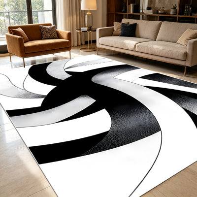 Tapis à motif géométrique abstrait à 1 tour noir, blanc et gris pour le salon, doux et confortable, convient à toutes les saisons, facile à entretenir, lavable à la machine, convient à la table de salle à manger, à la chambre à coucher, à la cuisine, au vestibule, à la décoration intérieure et extérieure.