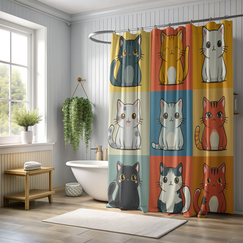 Cute Cats - Rideau de douche Premium, H 74 po x l 71 po