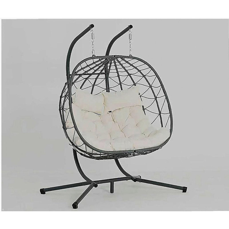 Fauteuil à œufs pour 2 personnes avec support Balancelle d'extérieur pour l'extérieur, Beige/noir