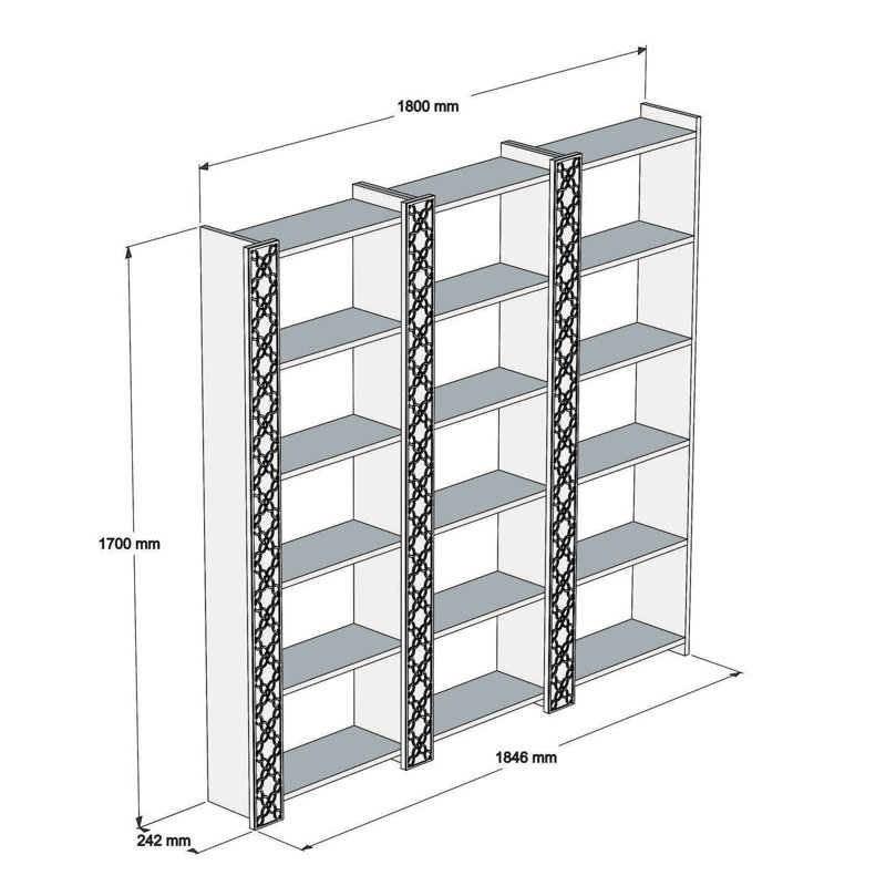 Walnut Bookshelf with Multiple Shelves, 72.6 x 66.9 x 9.5 inches | 100% Melamine Coated Particle Board, 0.7-inch Thickness | Wall-Mountable, Stylish Traditional Design for Home or Office Storage & Display