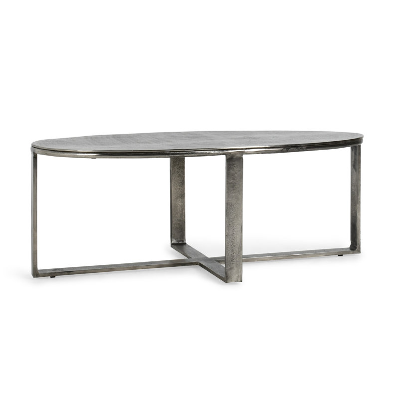 Flores 48" Industrial Oval Metal Nickel Coffee Table