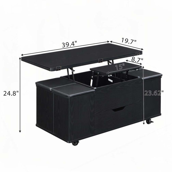 Latitude Run® Lift-Top Coffee Table with Hidden Storage and 4 Stools ...