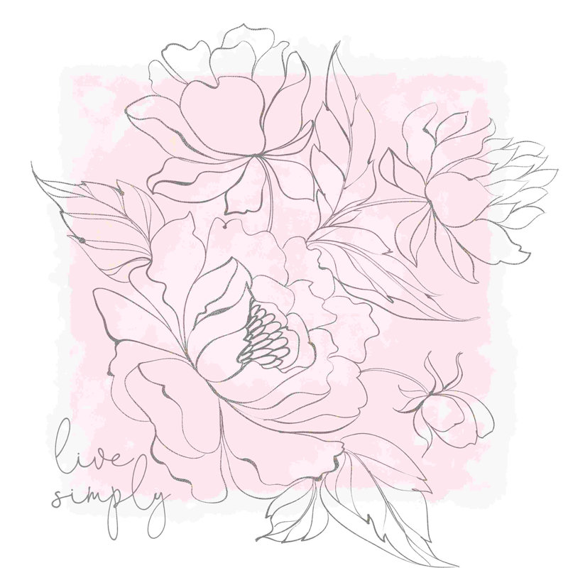Croquis de fleurs roses et grises, H 12 po x l 12 po
