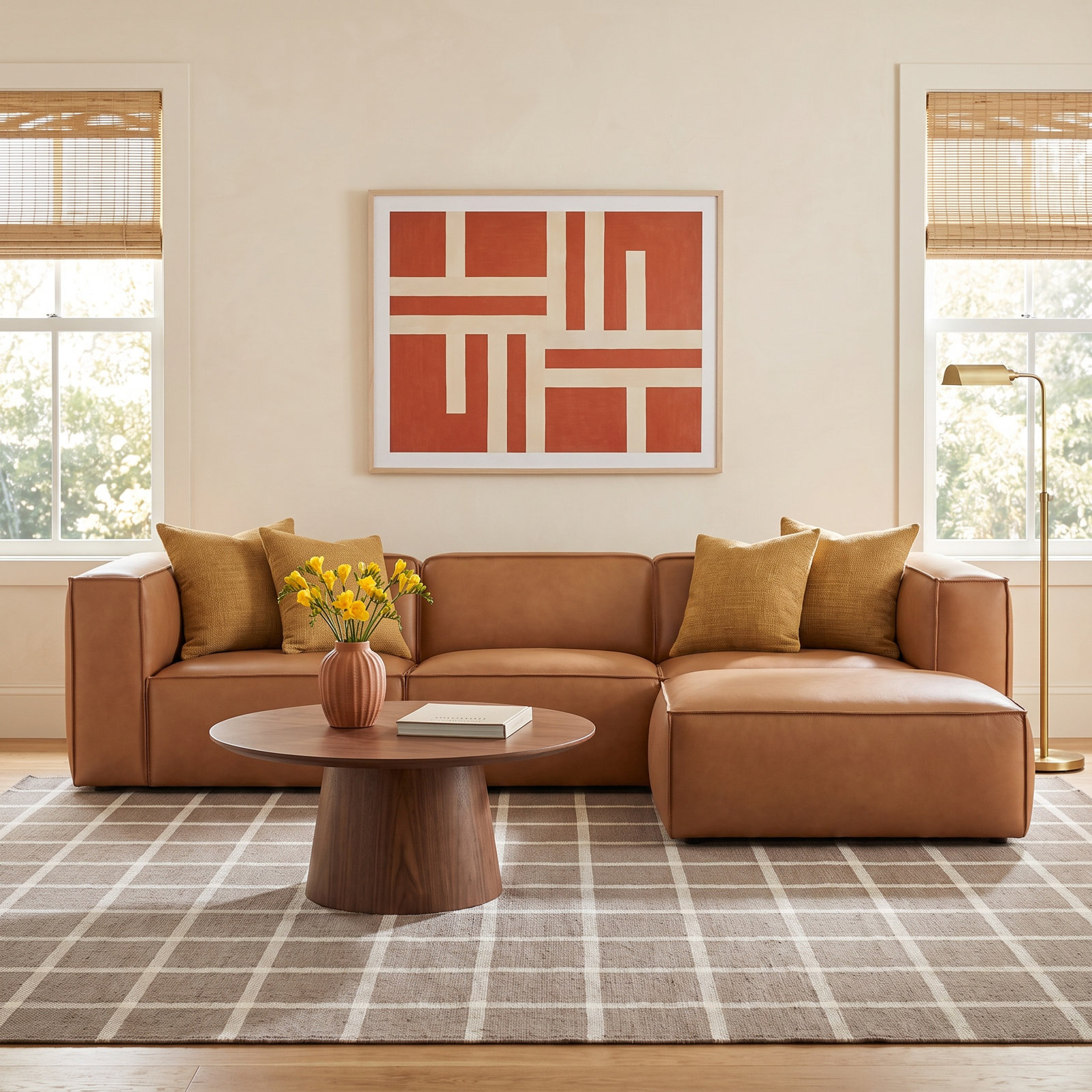 Jaye 113" Genuine Leather Modular Sofa