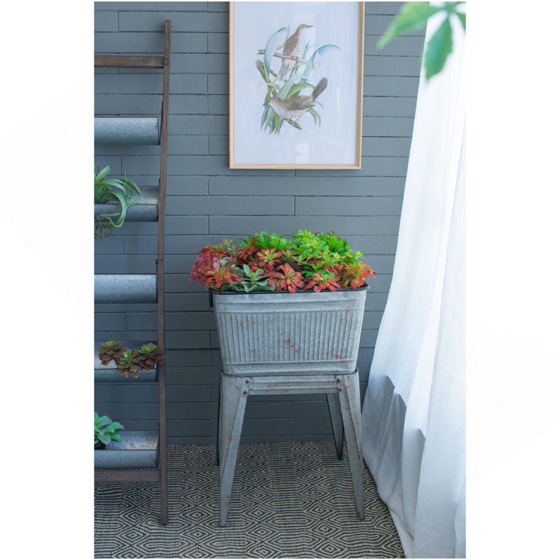 Grande baignoire galvanisée sur pied 20,5 po x 20,5 po x 21 po pour pots à fleurs / pots à fleurs / seaux à glace en métal