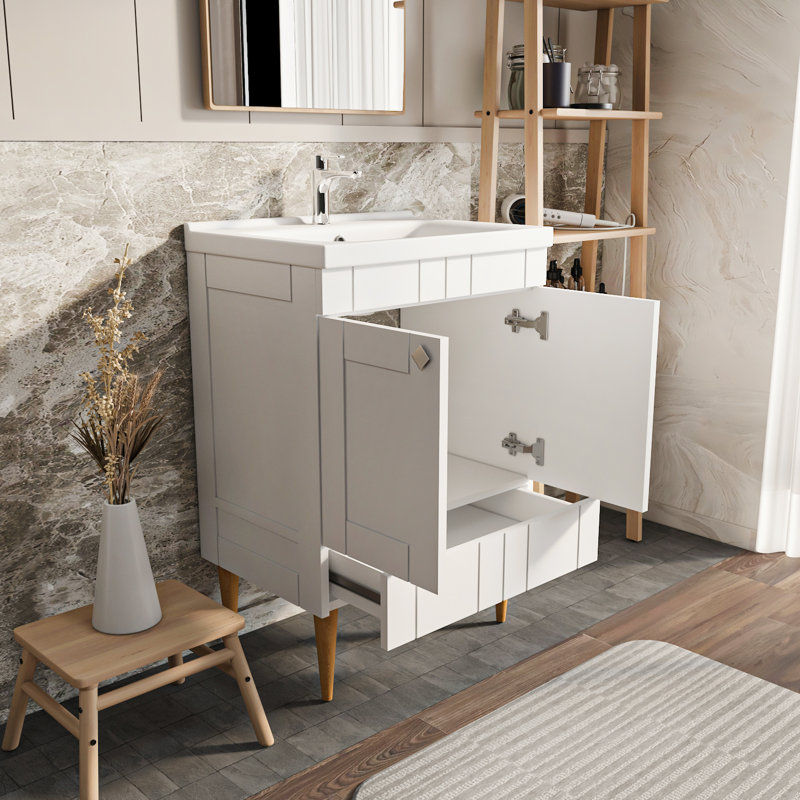 Sara Bathroom Vanity with Ceramic Sink, White, 25"