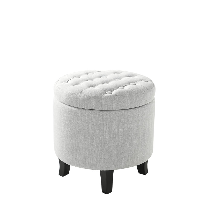 Anagha Tufted Round Upholstered Storage Ottoman, Light Gray