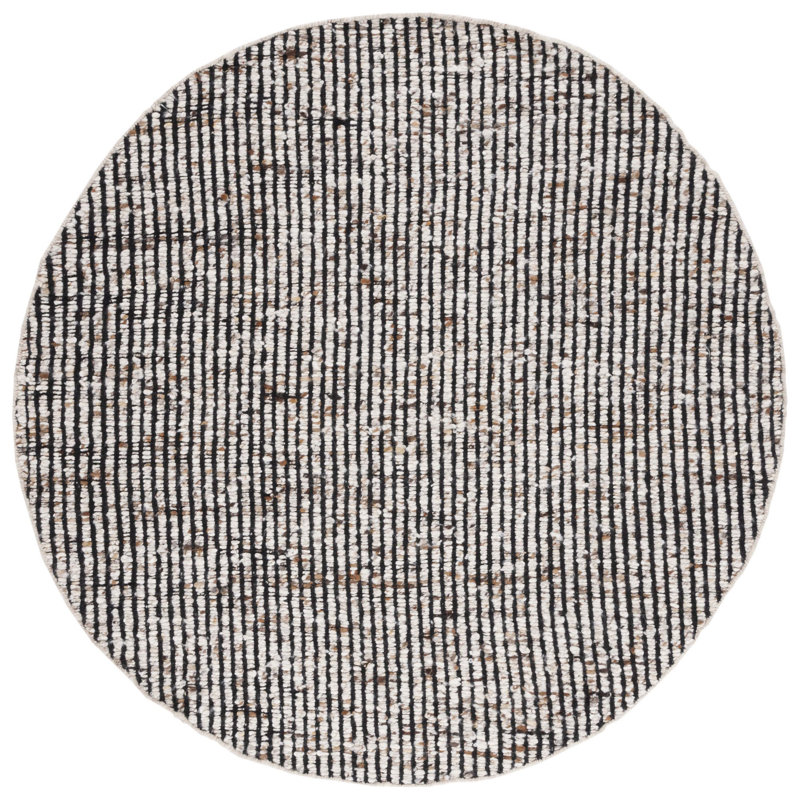 Rynesha Flat Weave Wool/Jute Striped Rug in Ivory/Black, Round 8'
