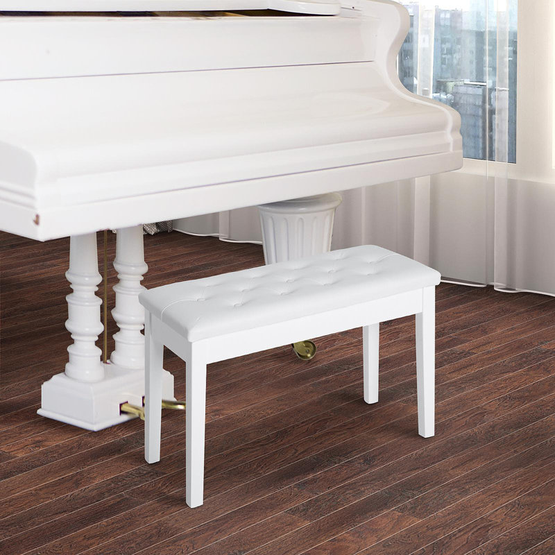 Banc de piano, fauteuil de piano en duo avec coussin rembourré en similicuir et structure en bois, banc à clavier capitonné, blanc