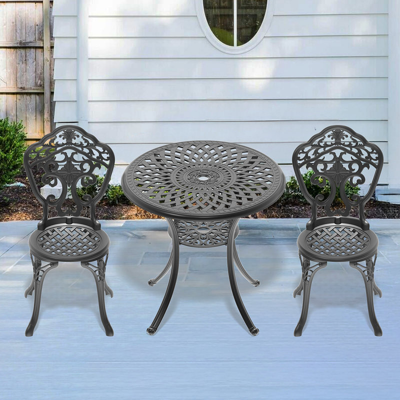 3-Piece Set Of All-Weather Cast Aluminum Dining Furniture Set With Black Frame, 2