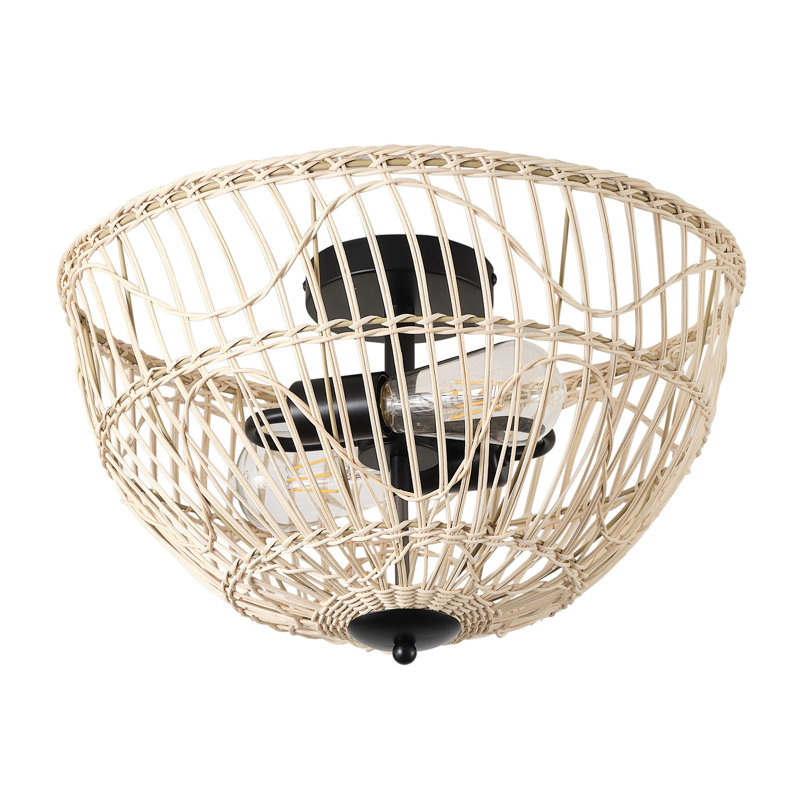 Plafonnier réglable en fer tressé à 2 lampes en rotin
