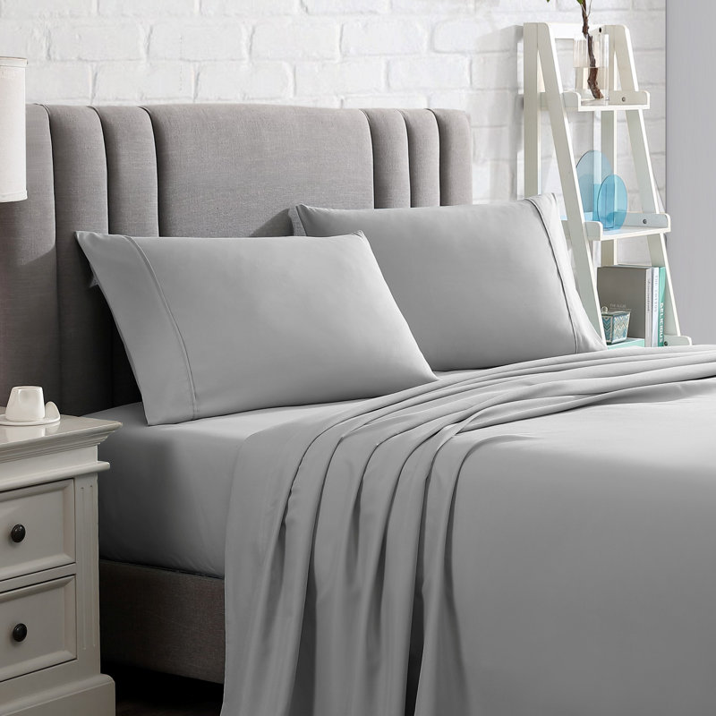  Ensemble de draps en microfibre ultra doux, Ensemble de draps pour grand lit + drap-housse + 2, Gris