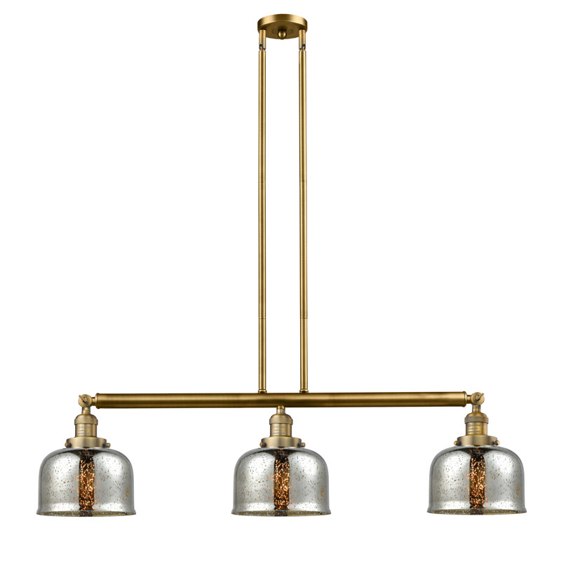 Jebediah 3-Light Metal Kitchen Island Pendant with Glass Shades, Silver Mercury, Antique Copper, 6 Watt Vinage LED Bulb
