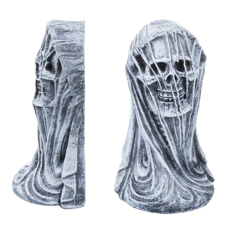 Gothic Skull Bookends – Resin Decorative Horror-Themed Book Holder for Shelves, Office, and Halloween Décor