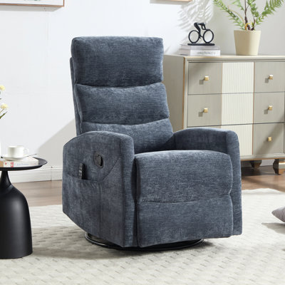 Fauteuil inclinable manuel à massage thermique avec chaise berçante et pivotante en tissu pour le salon