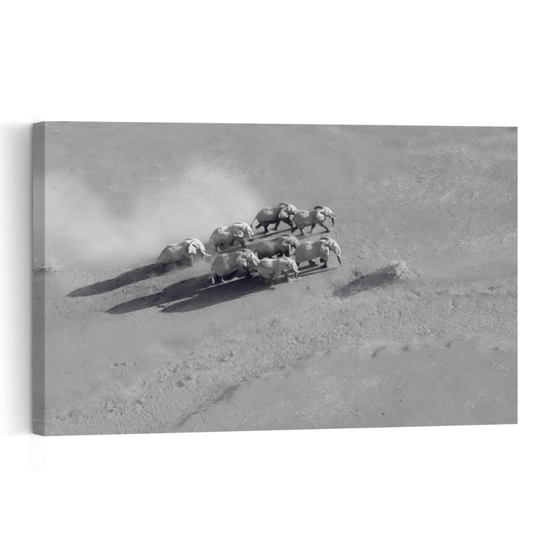 Running Elephant Herd Contemporary Wall Art Print 1 Piece Wrapped Canvas Wall Art, 30.48cm H x 45.72cm W