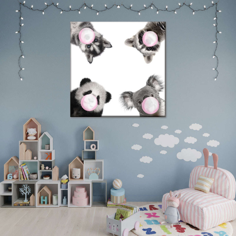 Drôles d'animaux à fourrure sur toile, H 10 po x l 10 po x P 1,25 po