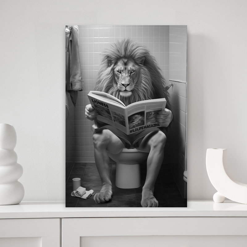 Lion's Bathroom Reading 1 Piece Wrapped Canvas Wall Art, 45.72 cm H x 30.48 cm W