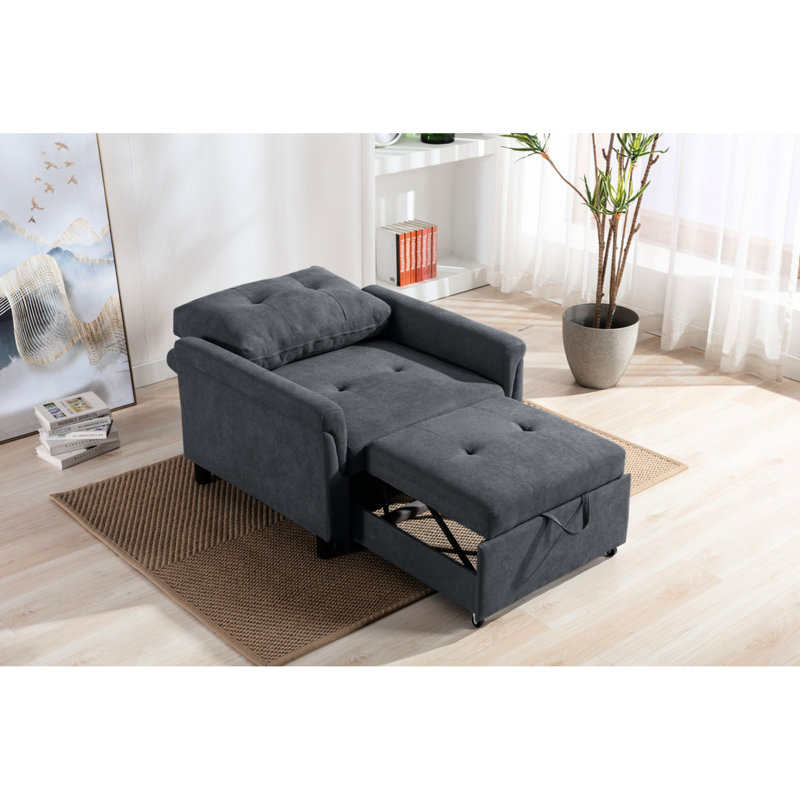 Fauteuil convertible 35 po gris foncé, lit avec sièges rembourrés en mousse et ressorts ensachés