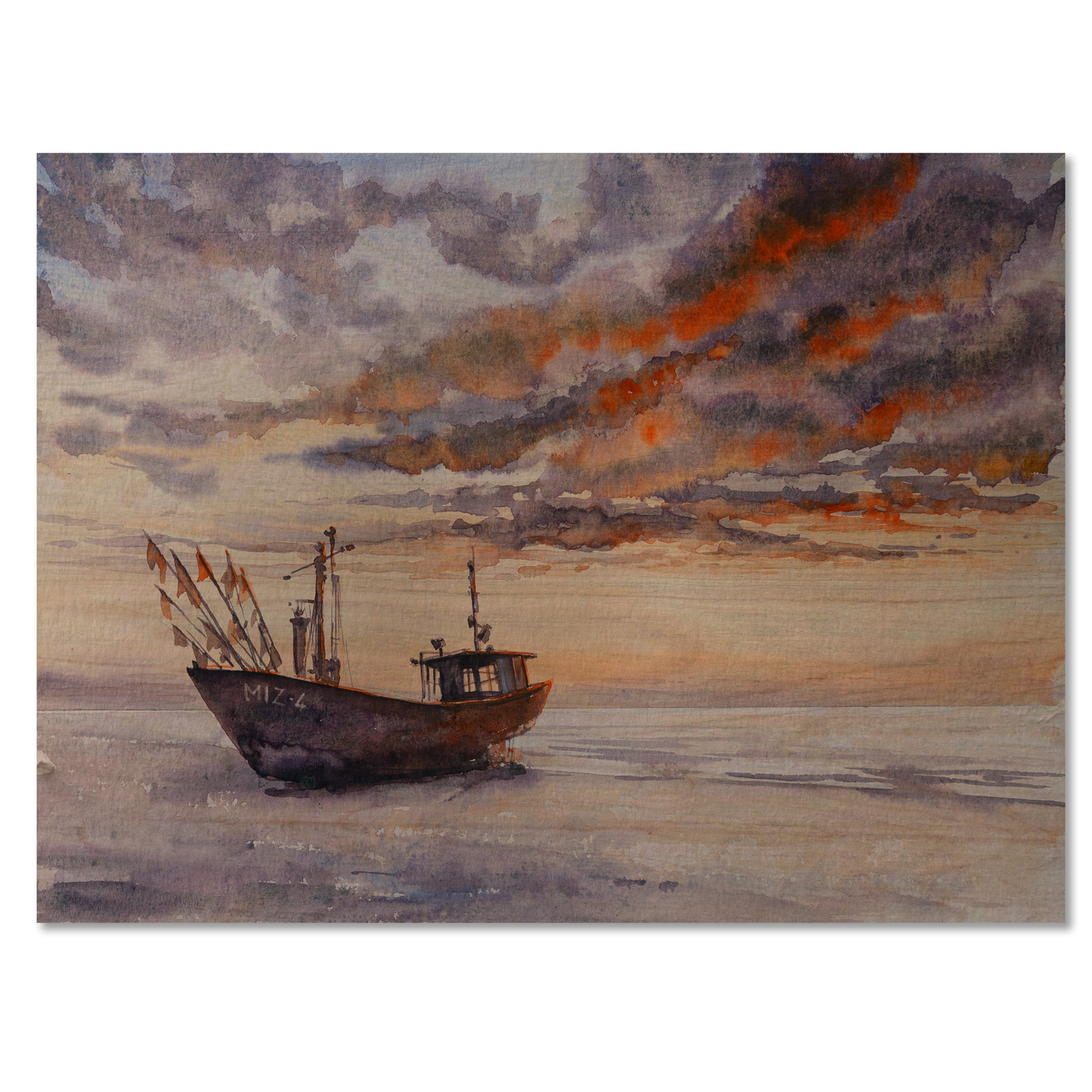 Rustic Port with A Fishing Boat V - Unframed Print On Wood Breakwater Bay Size: 24 H x 32 W x 1 D