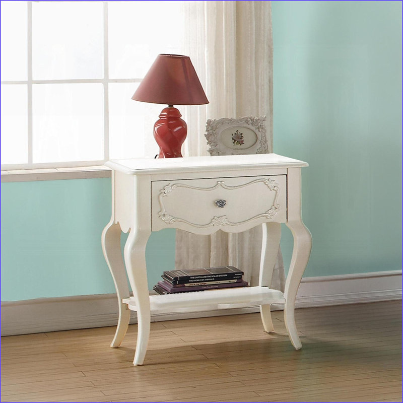 Table de chevet traditionnelle en bois blanc perle avec tiroir & amp; Tablette - Rangement pour chambre à coucher